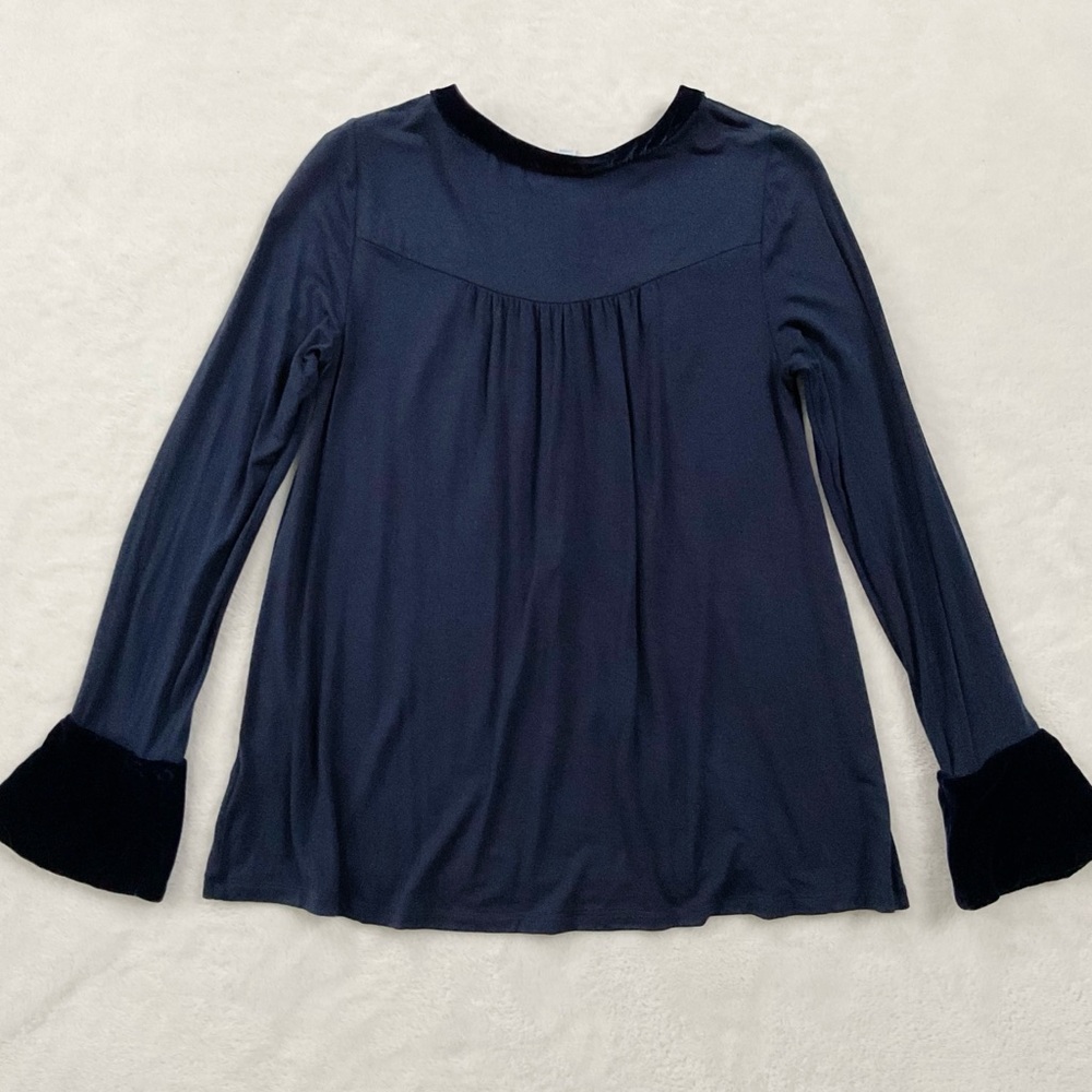 Boden Nadine Navy Blouse Velvet Trim Button Front Top US 4 - Picture 8 of 14